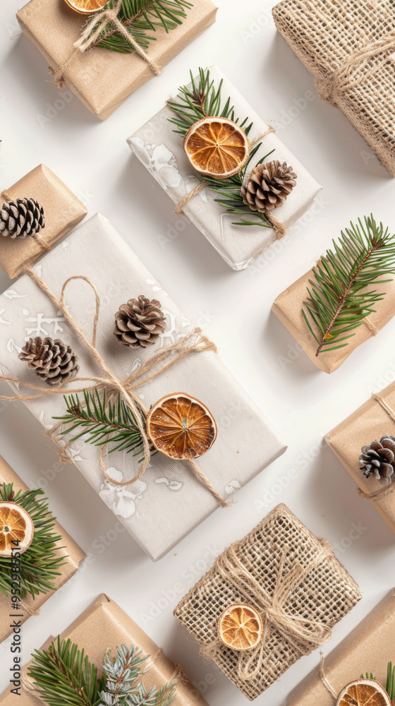 Fototapeta premium Vintage wooden table adorned with a collage of festive food, handmade paper ornaments, and a blank recipe book for a healthy holiday celebration