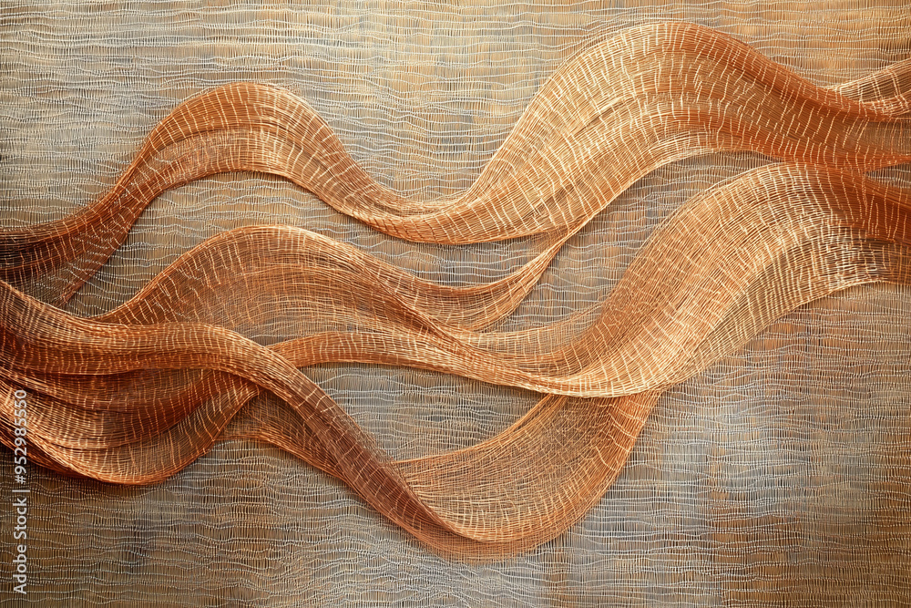 Fototapeta premium Wavy Motions of Copper Wire on Cardboard: Metallic Contrasts Explored