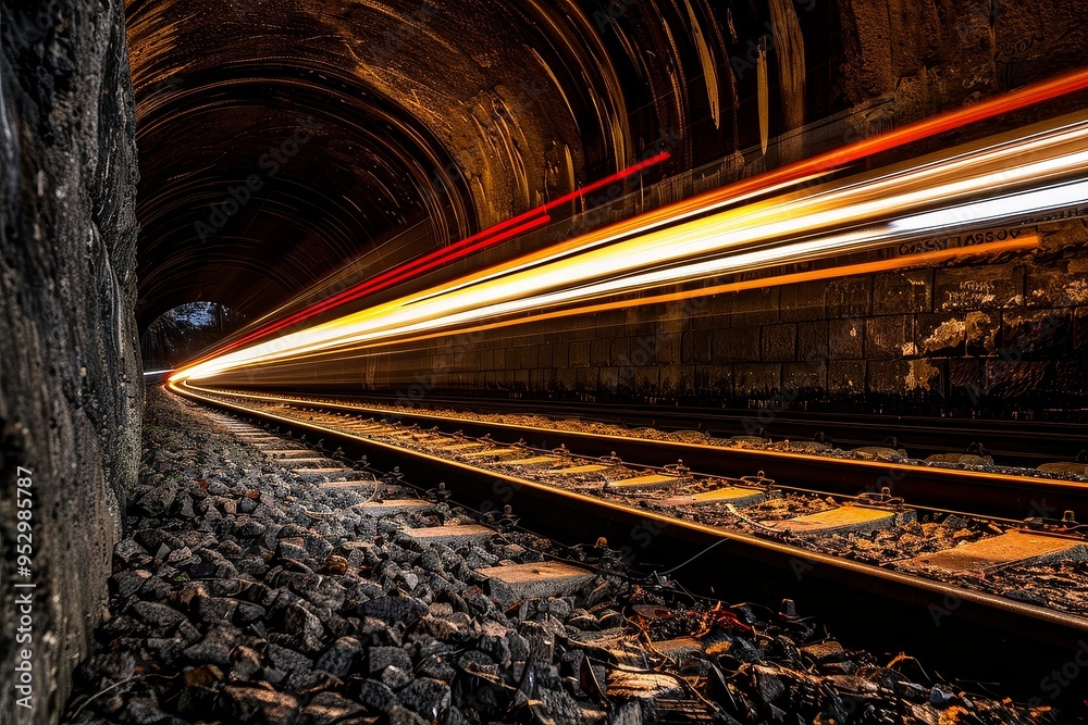 Obraz premium Motion Blurred Train Exit Tunnel