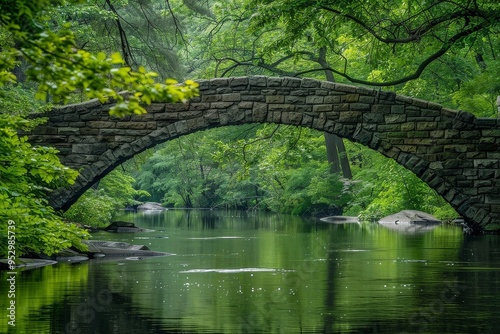 Tranquil River and Stone Arch Bridge photo