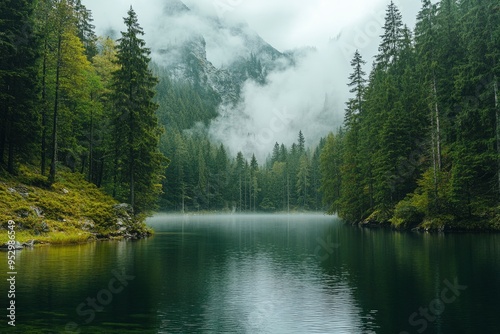 Lake Between Forests And Mountains , ai