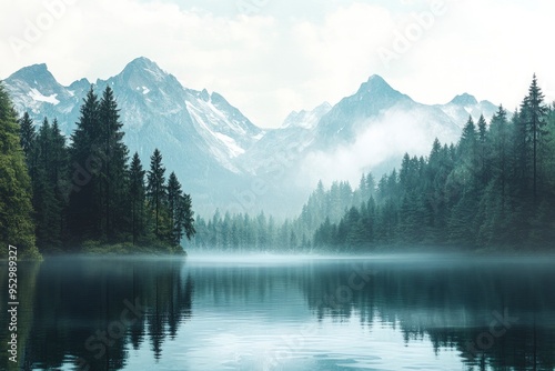 Lake Between Forests And Mountains , ai