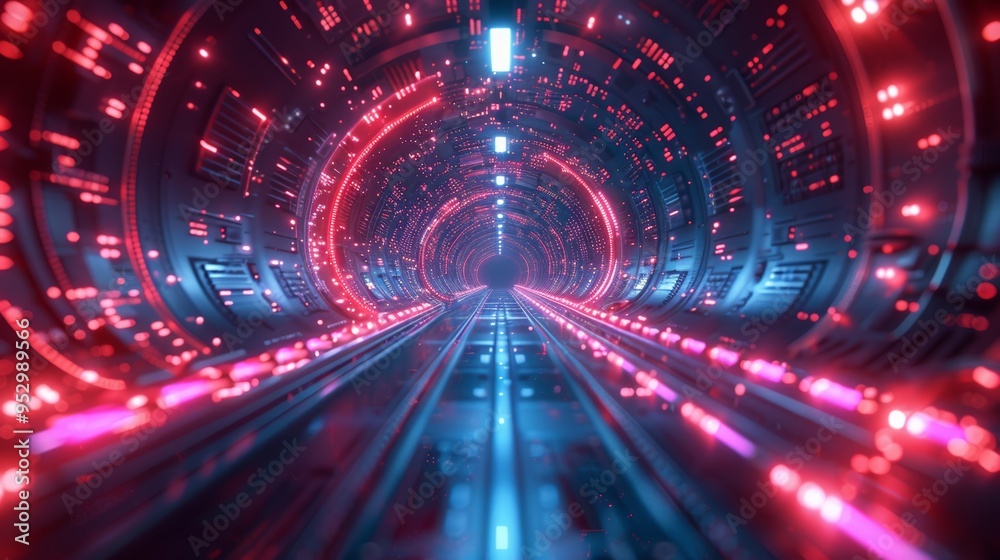 Futuristic Neon Tunnel with Glowing Lights and High-Tech Elements for Sci-Fi and Cyberpunk Backgrounds Futuristic Neon Tunnel with Glowing Lights and High-Tech Elements for Sci-Fi and Cyberpunk Backgrounds