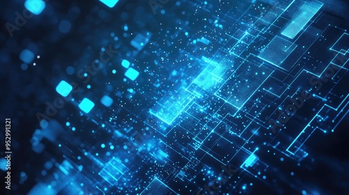 Wallpaper Mural An abstract blue technology background with geometric shapes and glowing elements, conveying innovation and digital progress. Torontodigital.ca