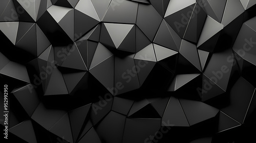 Fototapeta Naklejka Na Ścianę i Meble -  3d black diamond pattern abstract wallpaper on dark background, digital black geometric triangular gradient shapes textured graphics poster background. Geometric. Illustration