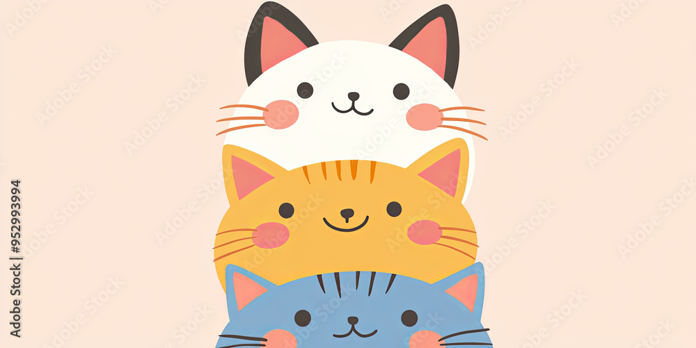 Fototapeta premium A cute illustration of three cats, generative AI