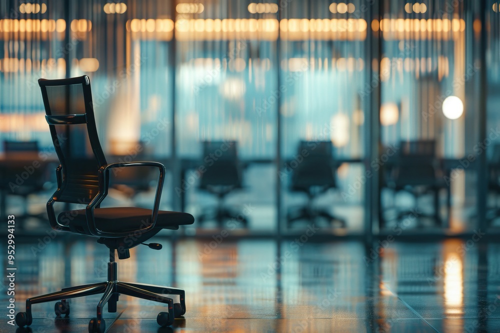 A solitary office chair in a modern office setting A solitary office chair in a modern office setting