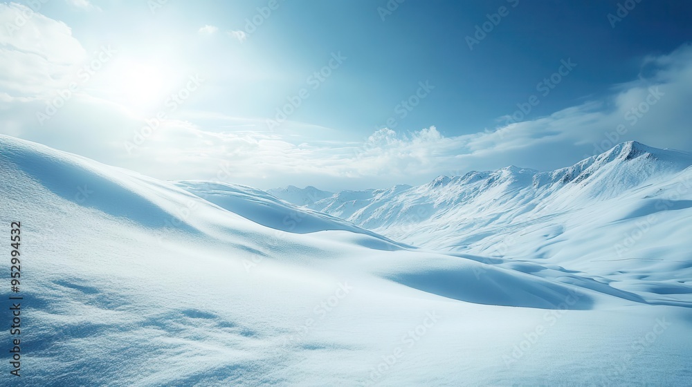Snow-covered hillsides stretching out under a clear winter sky, with soft light illuminating the scene, creating a serene winter landscape, Serene, Cool Tones, Wide Angle Snow-covered hillsides stretching out under a clear winter sky, with soft light illuminating the scene, creating a serene winter landscape, Serene, Cool Tones, Wide Angle