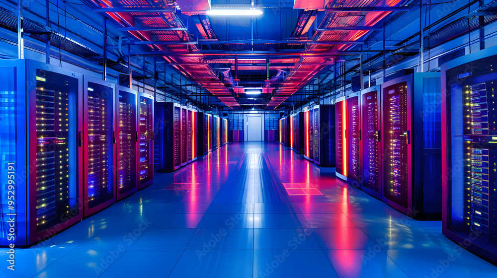Fototapeta premium Modern Server Room Interior with Advanced Technology.