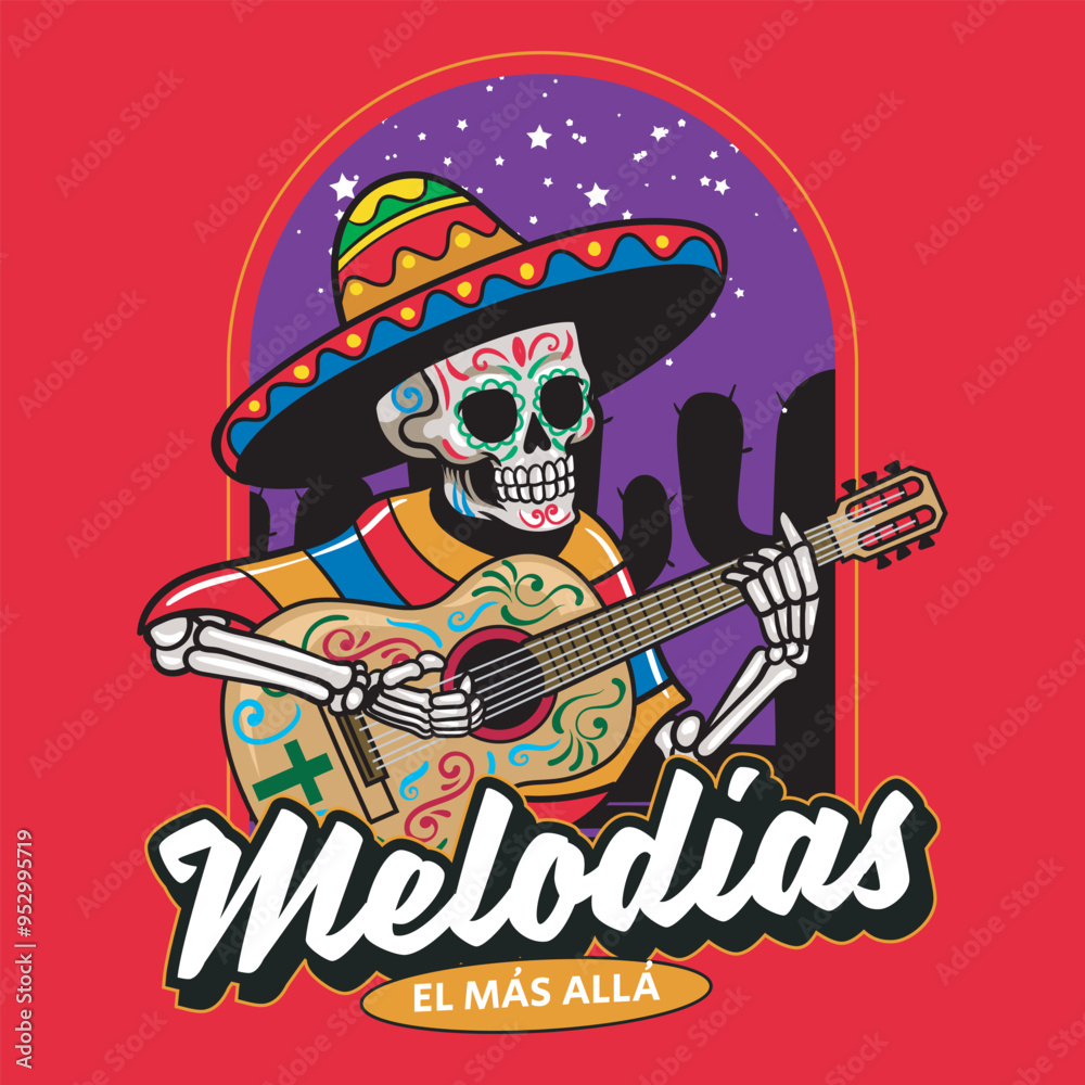 Day of the Dead Mexican Calavera sombrero Skulls Holiday vector hand drawn cartoon illustration for sticker, badge, patch, banner, greeting card, invitation Day of the Dead Mexican Calavera sombrero Skulls Holiday vector hand drawn cartoon illustration for sticker, badge, patch, banner, greeting card, invitation
