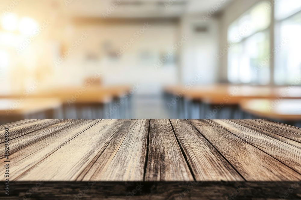 Wooden top with blurred empty classroom background can be used for mocking up or display product to make advertising , ai Wooden top with blurred empty classroom background can be used for mocking up or display product to make advertising , ai
