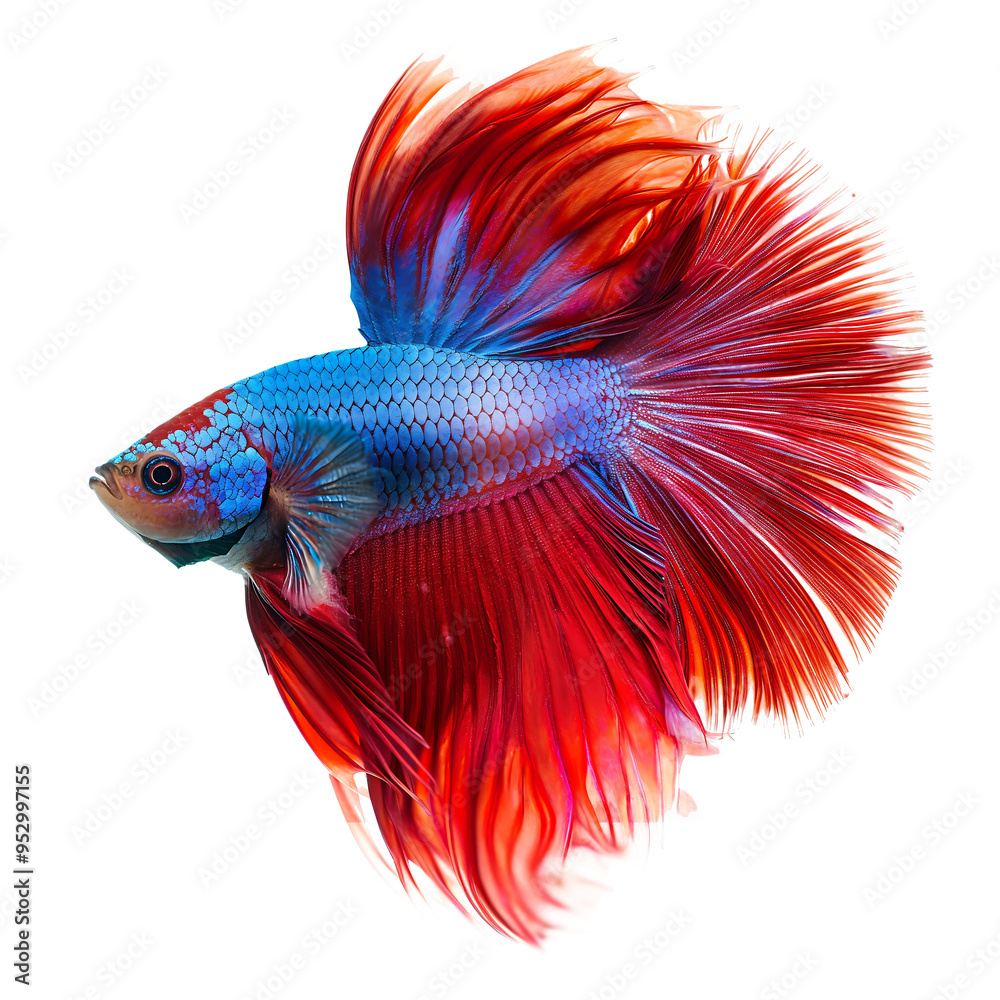Fototapeta premium Red and Blue Betta Fish with Flowing Fins