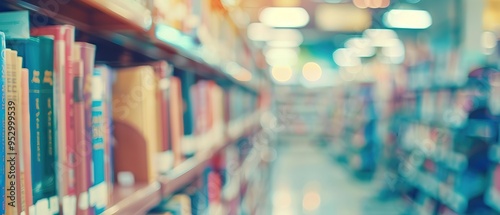 Blurred Bookshelf in a Bookstore with Soft Lighting