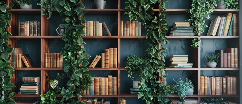 Old Books, Greenery, and a Touch of Mystique: A Vintage Library Shelf Old Books, Greenery, and a Touch of Mystique: A Vintage Library Shelf