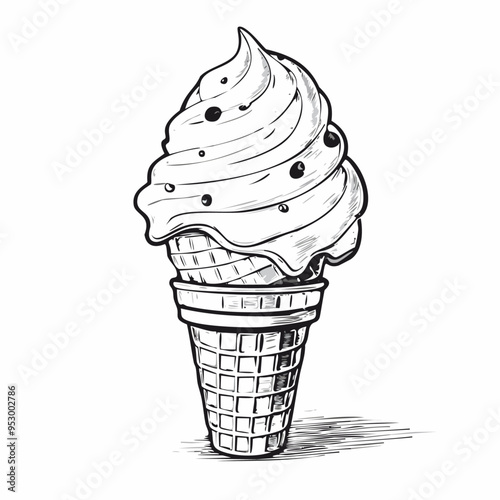 Ice Cream Food Meal Menu Dish Delicious Cuisine Eat Sketch Style
