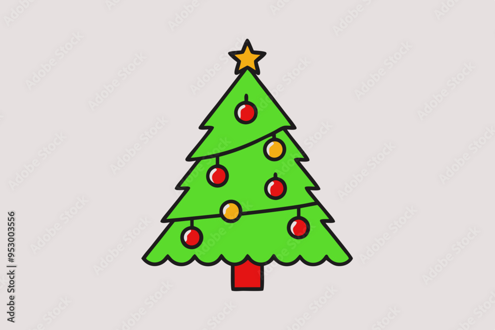Christmas tree with light vector line art illustration Christmas tree with light vector line art illustration