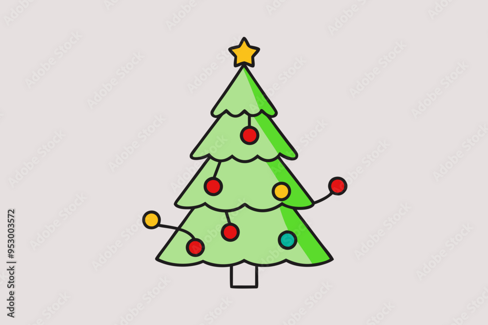 Christmas tree with light vector line art illustration Christmas tree with light vector line art illustration