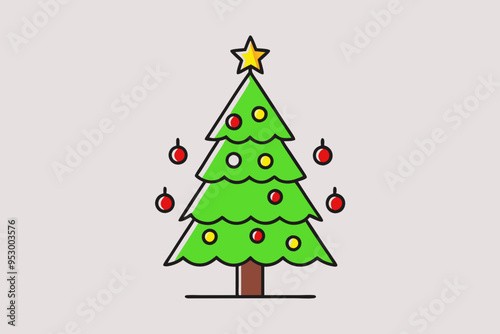 Wallpaper Mural Christmas tree with light vector line art illustration Torontodigital.ca