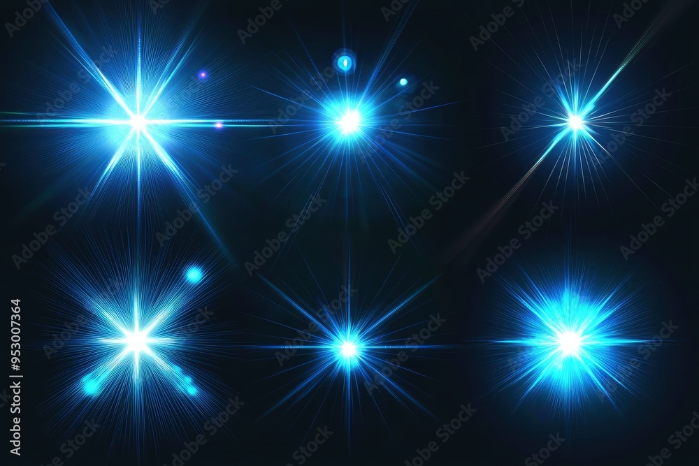 Lens flare, blue glow light effect on black. image of rays light effects, overlays or flare for design. screen blending mode. Set of abstract sun burst, flare, glare over black background , ai Lens flare, blue glow light effect on black. image of rays light effects, overlays or flare for design. screen blending mode. Set of abstract sun burst, flare, glare over black background , ai