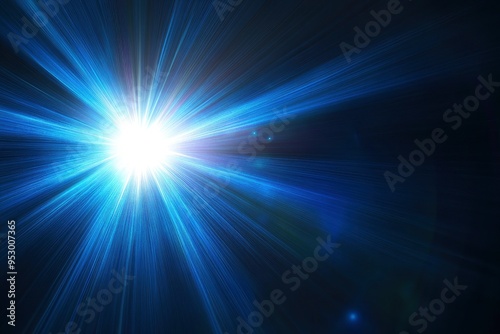 Lens flare, blue glow light effect on black. image of rays light effects, overlays or flare for design. screen blending mode. Set of abstract sun burst, flare, glare over black background , ai