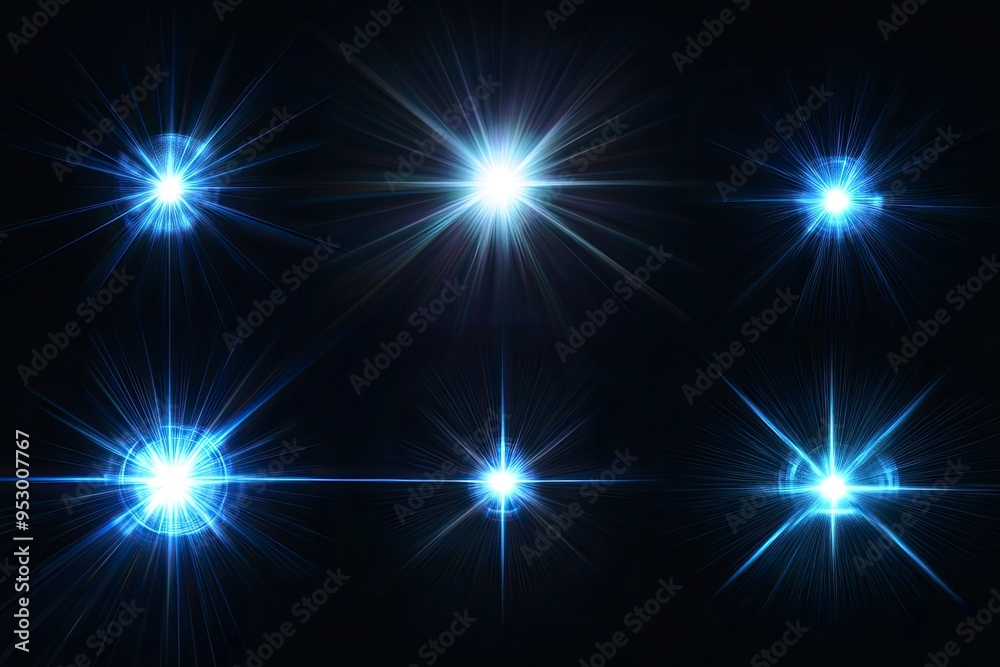Lens flare, blue glow light effect on black. image of rays light effects, overlays or flare for design. screen blending mode. Set of abstract sun burst, flare, glare over black background , ai Lens flare, blue glow light effect on black. image of rays light effects, overlays or flare for design. screen blending mode. Set of abstract sun burst, flare, glare over black background , ai
