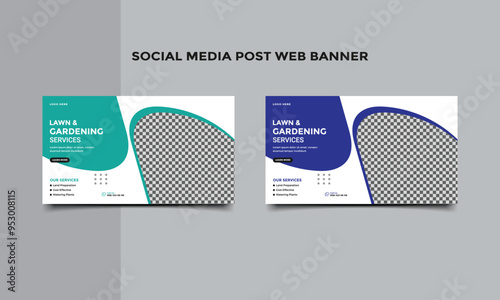 Lawn and Gardening service social media post web banner template.