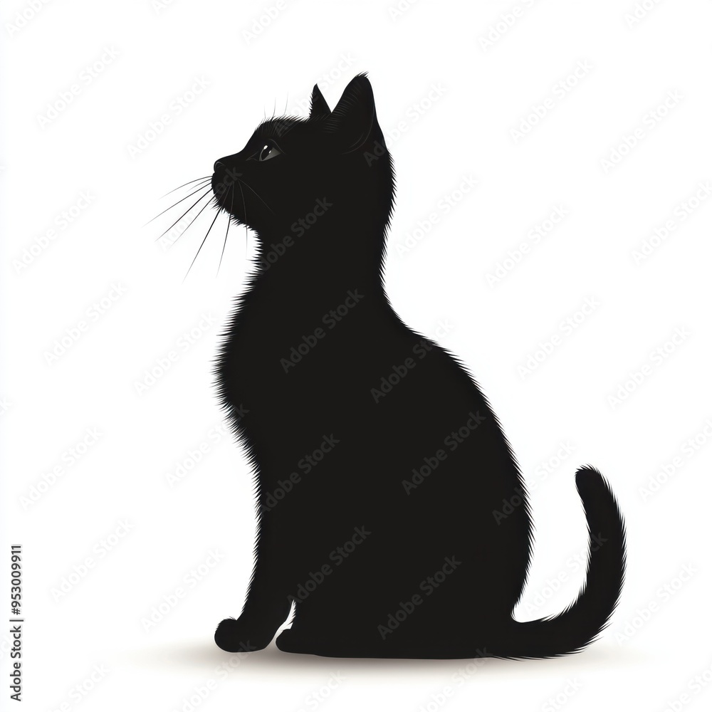 Minimalist Silhouette of Sitting Black Cat on White Background Minimalist Silhouette of Sitting Black Cat on White Background