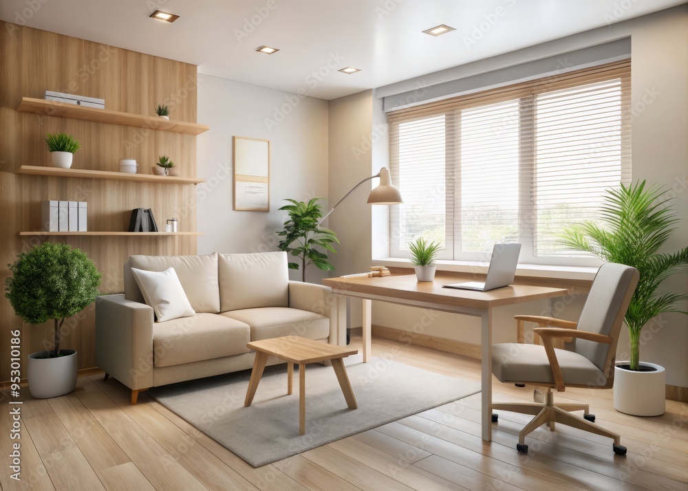 Serene Consultation Space calming beige interior warm natural light wooden desk comfortable couch relaxed doctors calm atmosphere modern minimalistic simplicity healthcare professional trustworthiness Serene Consultation Space calming beige interior warm natural light wooden desk comfortable couch relaxed doctors calm atmosphere modern minimalistic simplicity healthcare professional trustworthiness