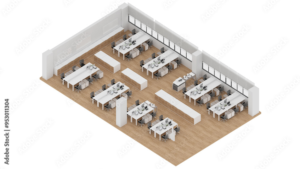 Isometric view of a office area,working space, 3d rendering. Isometric view of a office area,working space, 3d rendering.