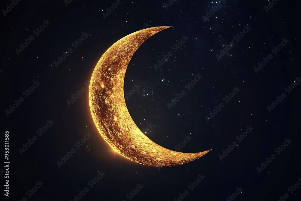 Detailed Crescent Moon in the night sky. Crescent Moon on black background with space for Ramadan theme , ai Detailed Crescent Moon in the night sky. Crescent Moon on black background with space for Ramadan theme , ai