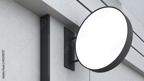 A mockup of a shop sign in a circular shape.Signboard for logo presentation.,3d rendering