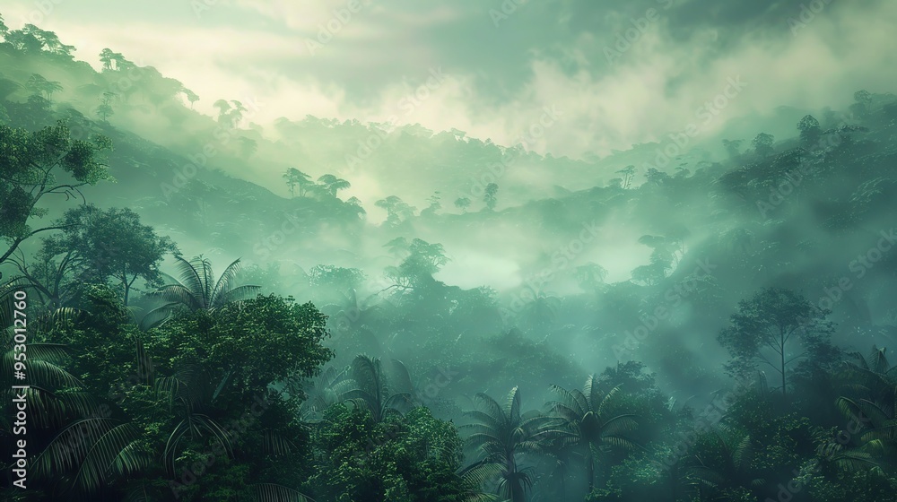 Rainforest with mist wallpaper