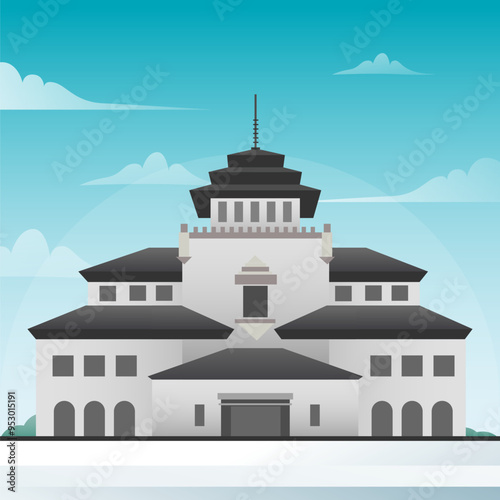 Flat illustration of Gedung Sate Bandung, Indonesia