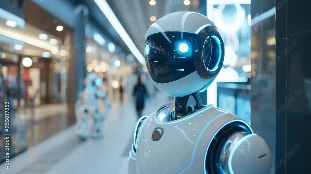 AI-powered robot accessing various applications on a touchscreen display in a clean, minimalistic environment AI-powered robot accessing various applications on a touchscreen display in a clean, minimalistic environment