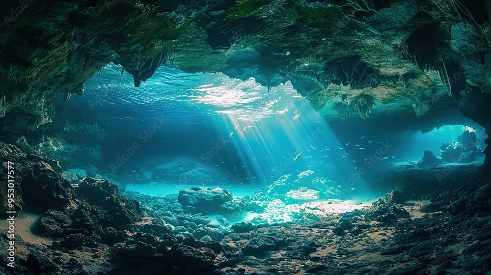 Obraz premium underwater cave explore wallpaper