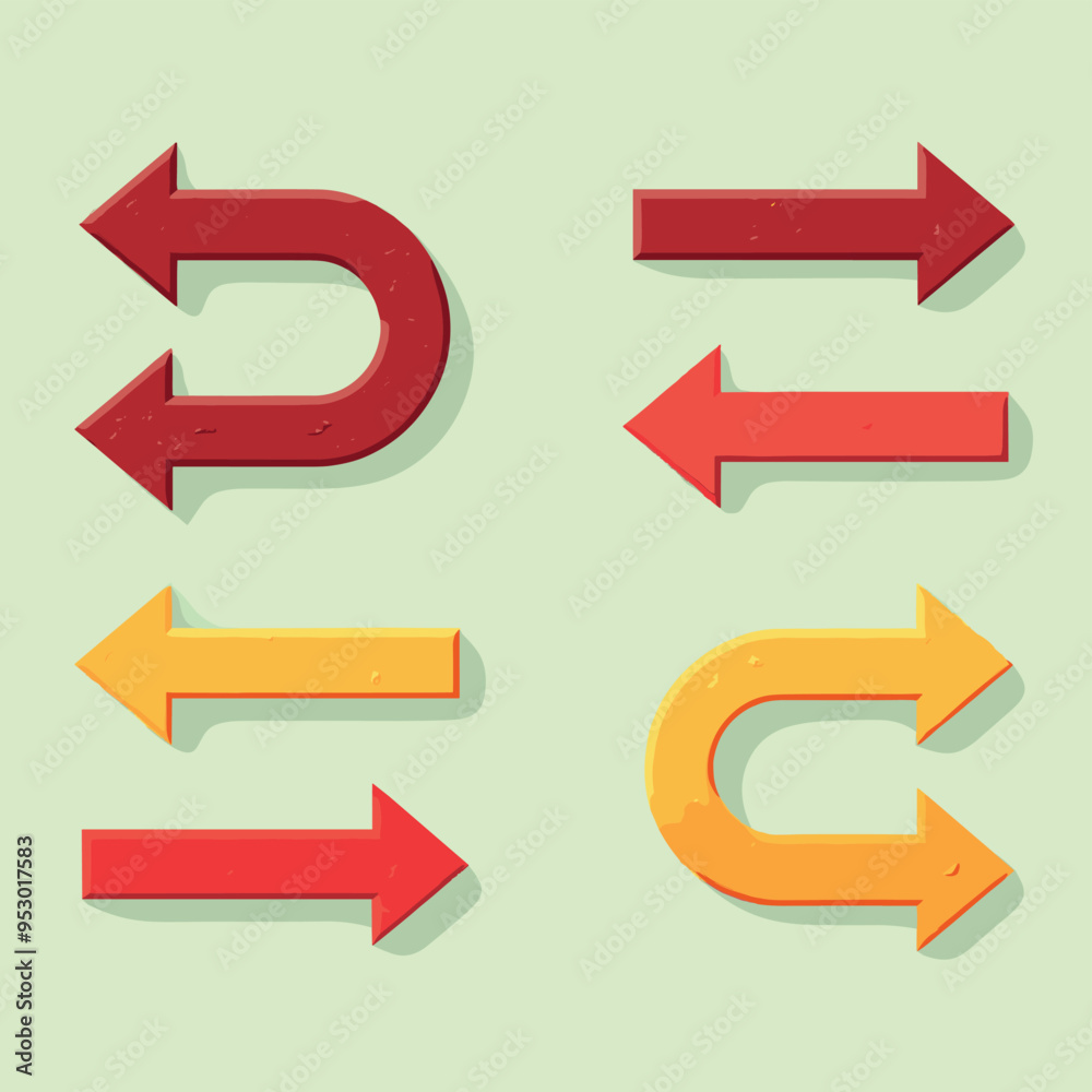 Set of colorful arrows in different directions on a light green background. Set of colorful arrows in different directions on a light green background.