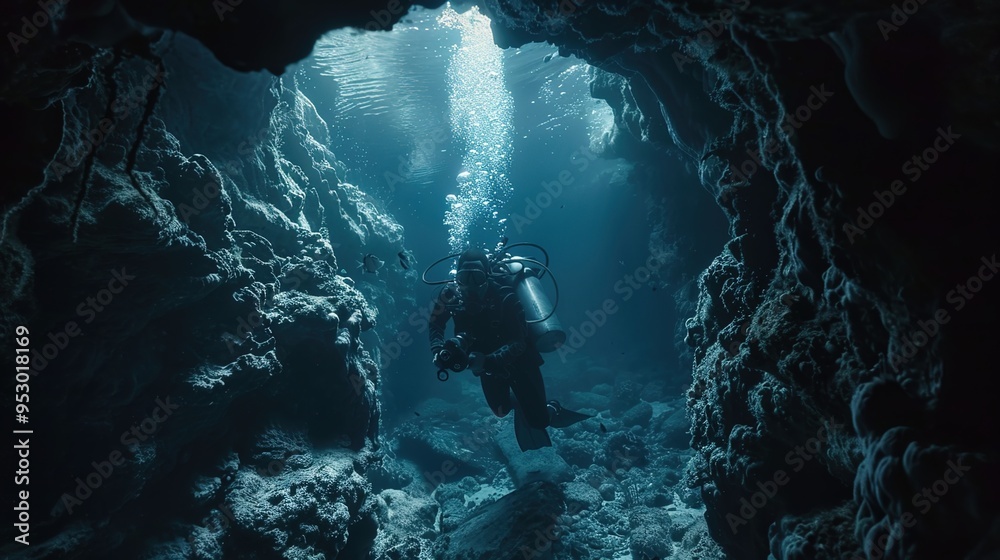 Fototapeta premium Underwater cave explore wallpaper
