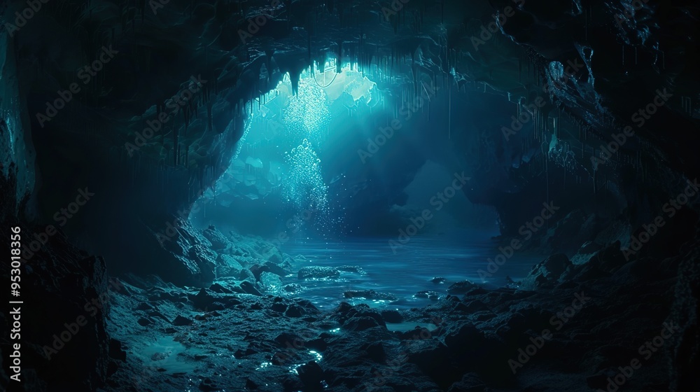 Obraz premium Underwater cave explore wallpaper