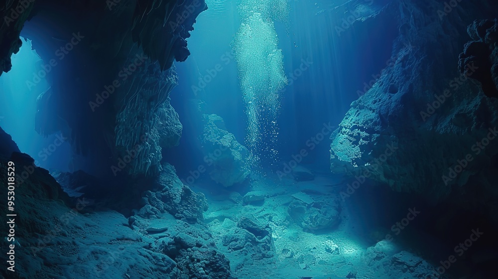 Obraz premium Underwater cave explore wallpaper