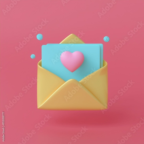 Beautifully crafted envelope with a heart-shaped card, perfect for conveying love and affection in a cheerful design.