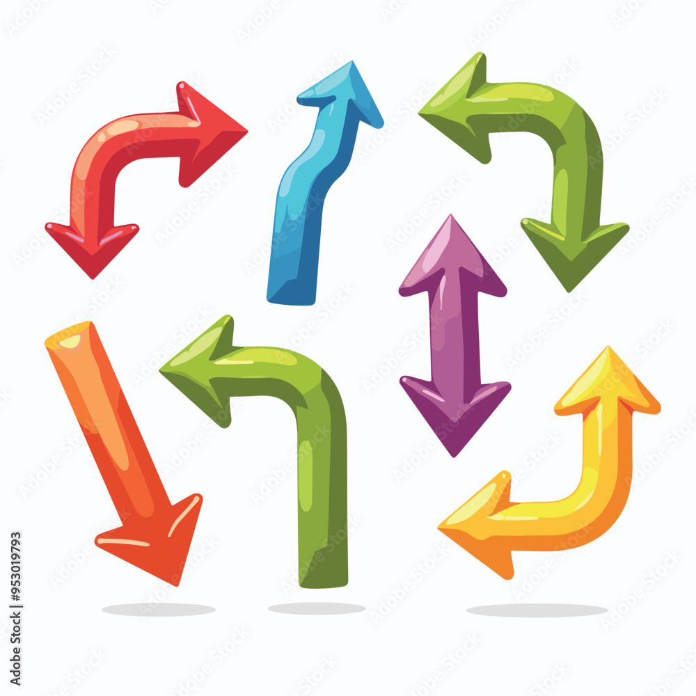 Colorful cartoon arrows pointing in various directions on a white background. Colorful cartoon arrows pointing in various directions on a white background.