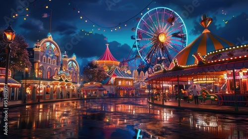 Lively fairground filled with attractions, snacks, and joyful moments, capturing the essence of amusement and lighthearted pleasure.
