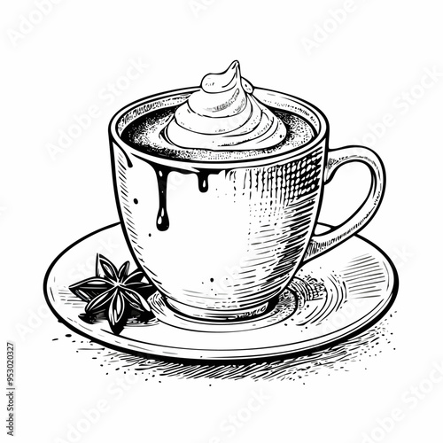 Hot Chocolate Drink Beverage Menu Liquid Water Sketch Style
