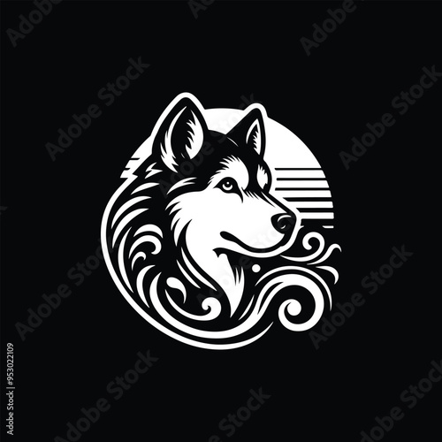 Siberian Husky dog silhouette, logo, design style 