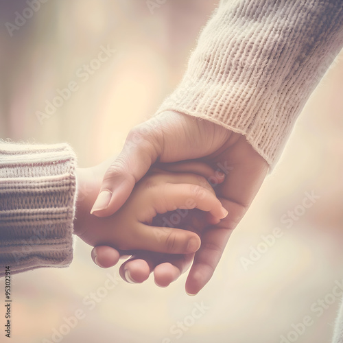 Mother is holding her daughter's hand, providing a sense of security and love