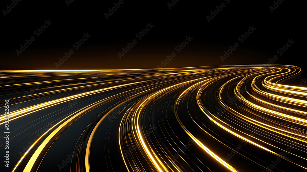 The smooth black background with gold lines looks like an open highway The smooth black background with gold lines looks like an open highway
