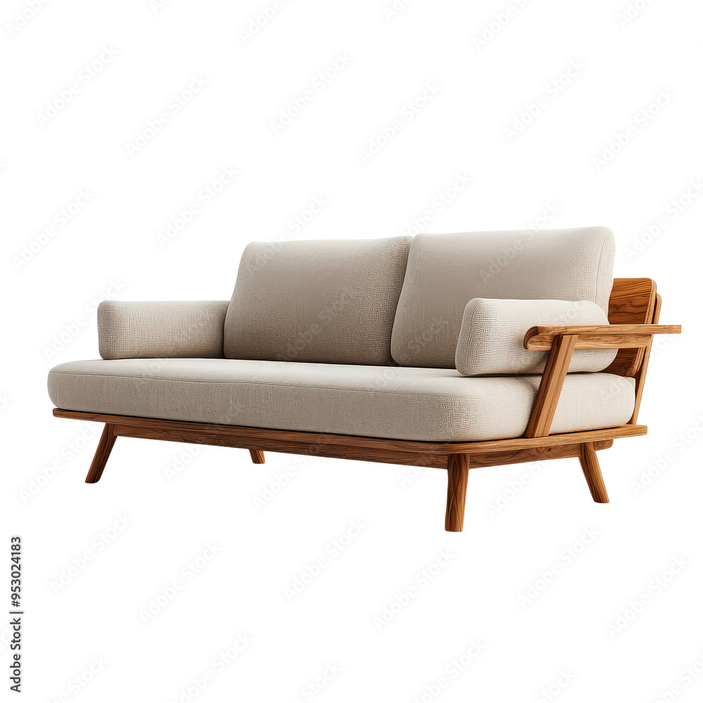 A Modern Take on Comfort: A Light Beige Sofa with Warm Wooden Accents A Modern Take on Comfort: A Light Beige Sofa with Warm Wooden Accents