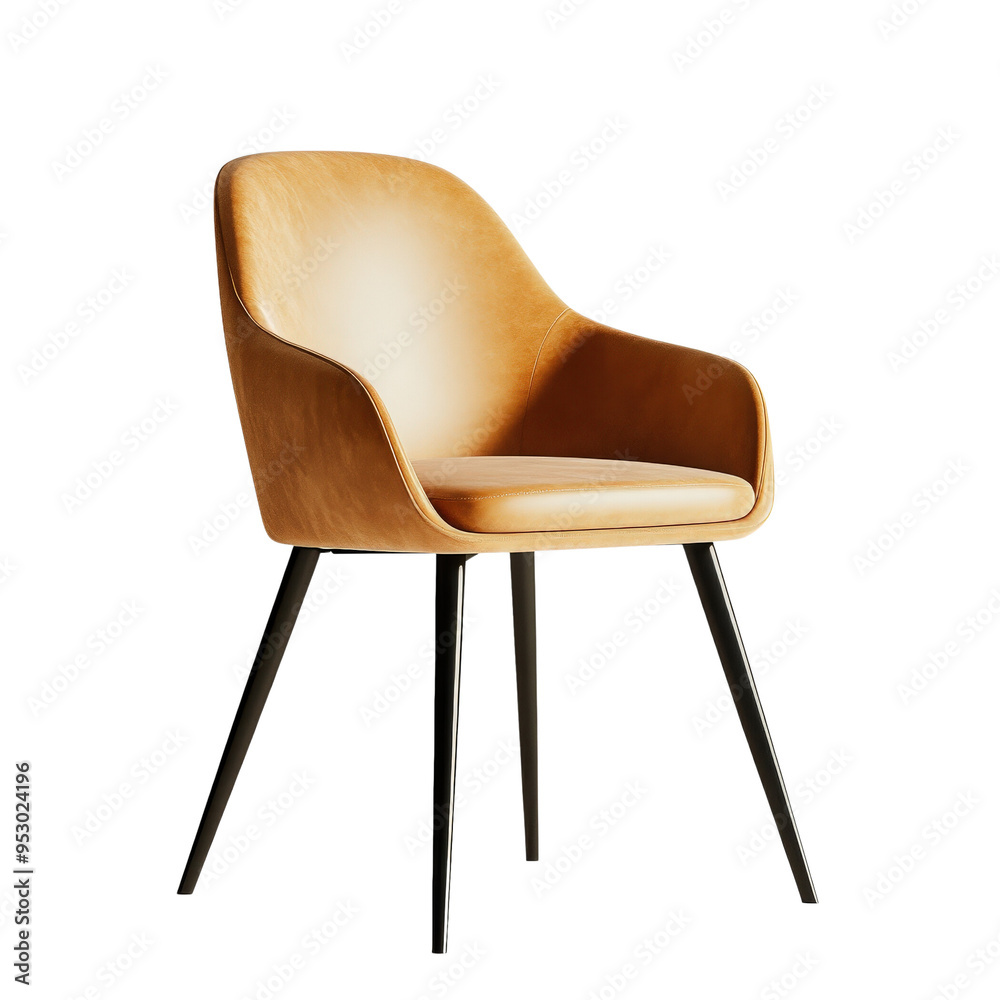 A Modern Tan Leather Chair with Sleek Black Legs. A Modern Tan Leather Chair with Sleek Black Legs.