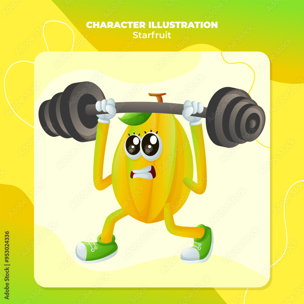 Cute starfruit character lifting weights Cute starfruit character lifting weights