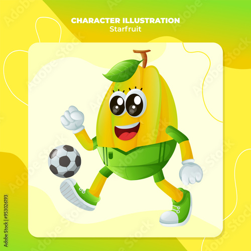 Cute starfruit character playing soccer